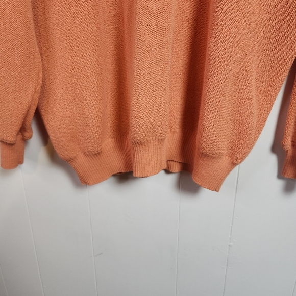 Vintage 90s Orange Knit Lightweight Sweater V-Neck Peru Alpaca Mens Size Medium - Picture 6 of 12